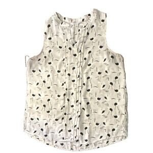 41 Hawthorn Sleeveless Pleated Blouse Size M White‎ Bird Print Split V-Neck